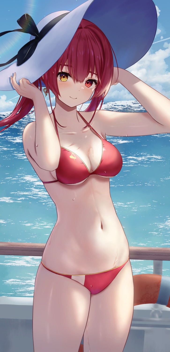 bikini, heterochromia, hololive, houshou_marine, swimsuits, tataki_worker, wet