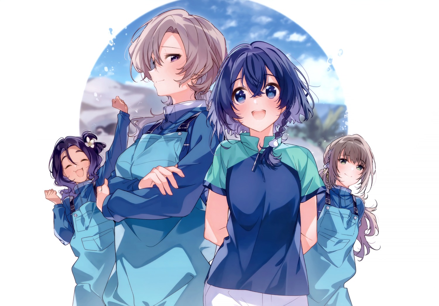 amaon, haebaru_chiyu, misakino_kukuru, miyazawa_fuuka, overalls, shiroi_suna_no_aquatope, u35, uniform, yonekura_marina