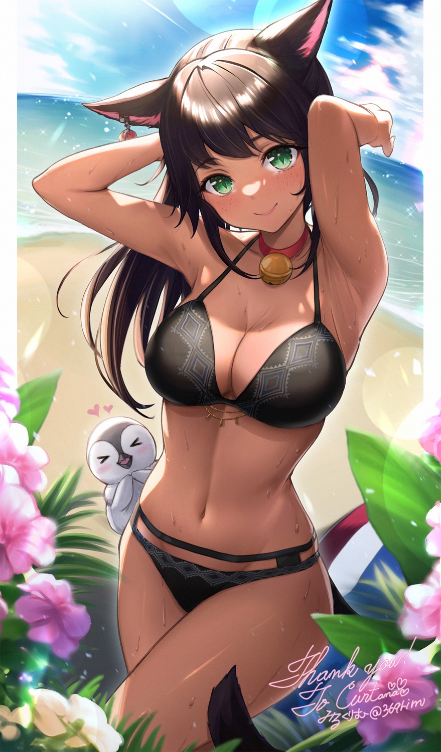 animal_ears, bikini, final_fantasy, final_fantasy_xiv, miqo'te, mirukurim, penguin, swimsuits