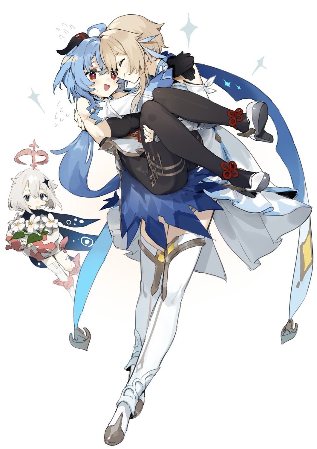 asian_clothes, ganyu, genshin_impact, heels, horns, lumine, paimon, sh_(562835932)