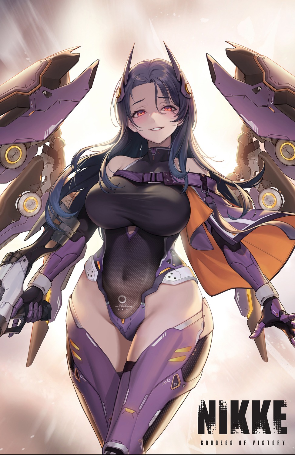 armor, dramz, goddess_of_victory:_nikke, gun, isabel_(nikke), leotard, mecha_musume, wings