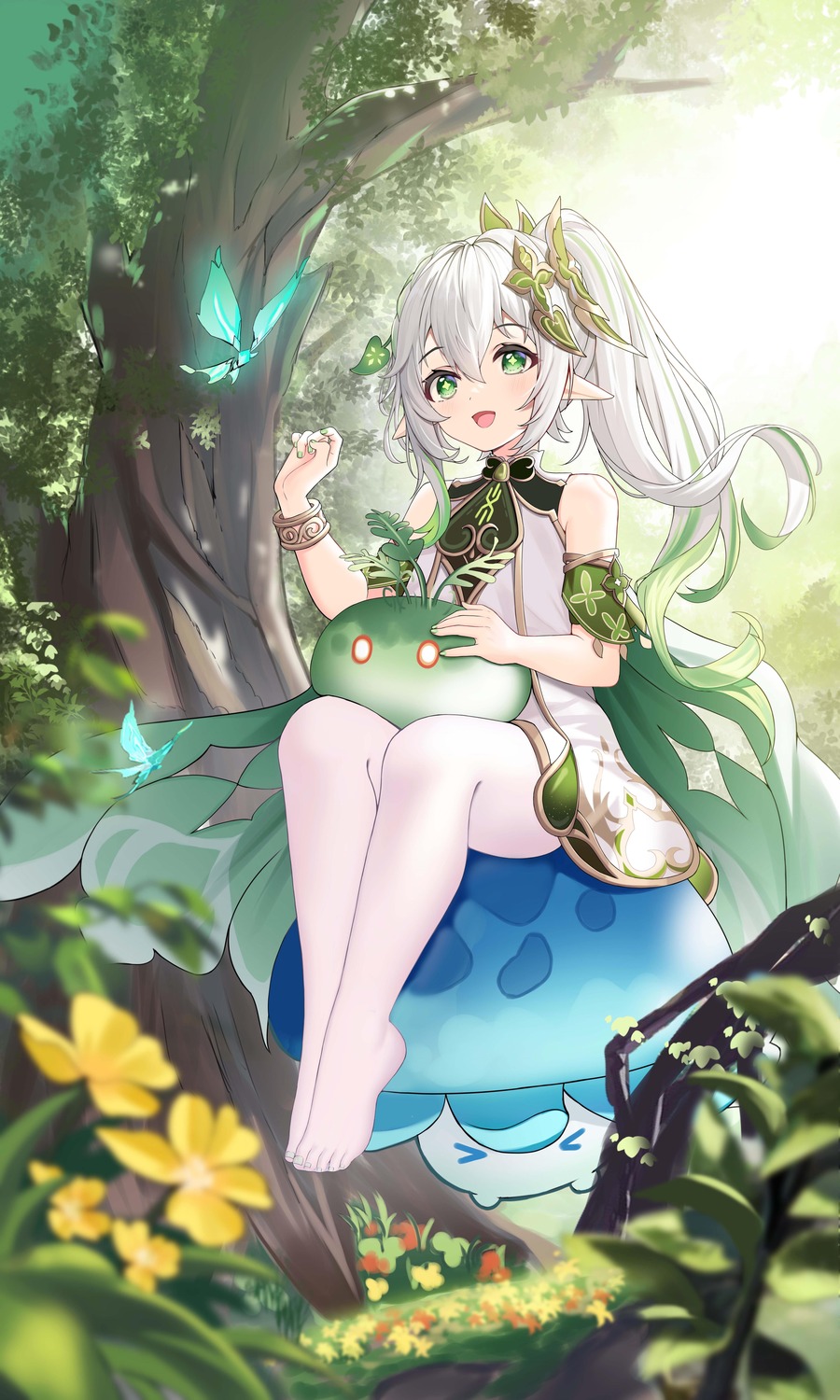 dress, genshin_impact, nahida, pantyhose, pointy_ears, taw_(993004677)