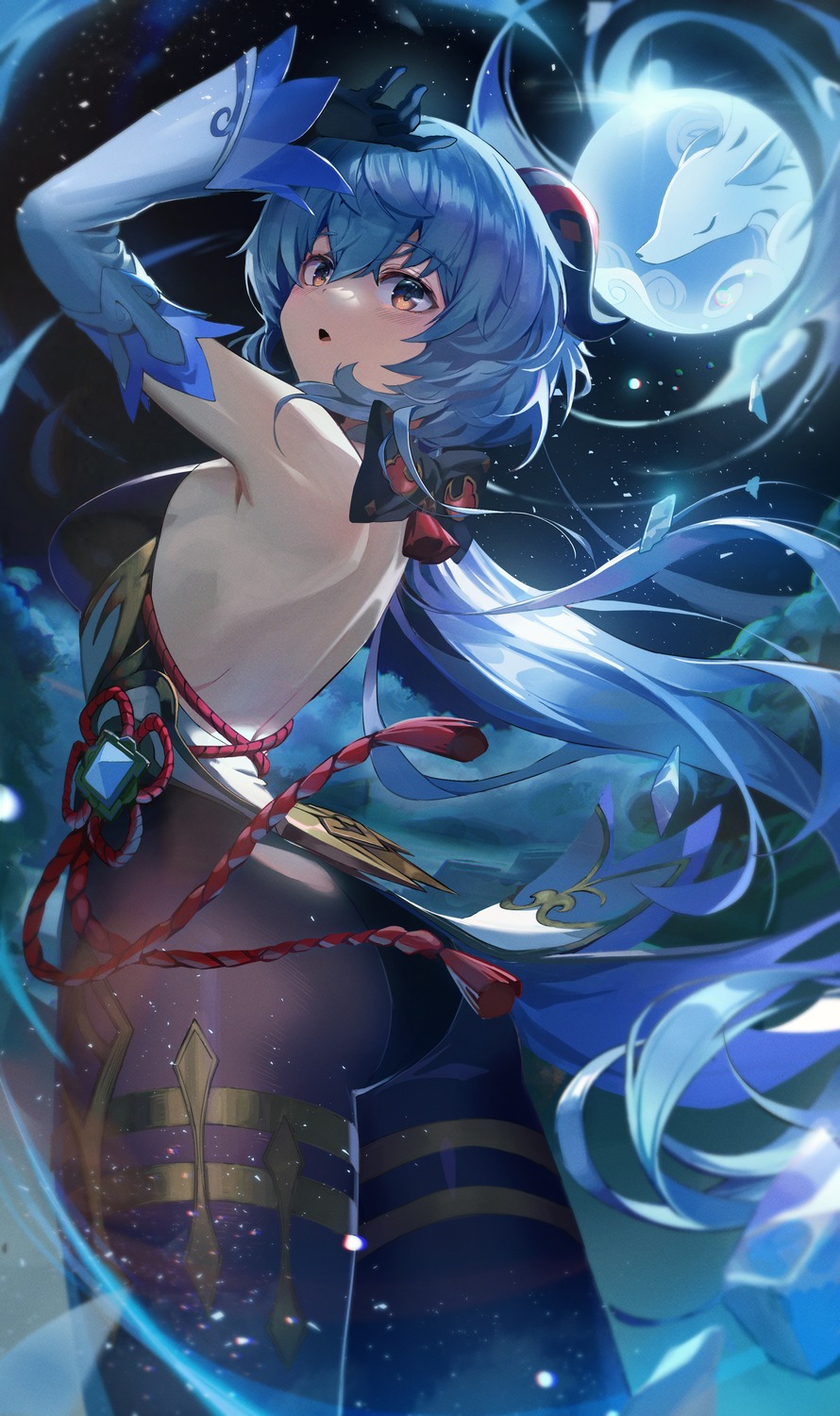 asian_clothes, ass, ganyu, genshin_impact, horns, kawa683, leotard, no_bra