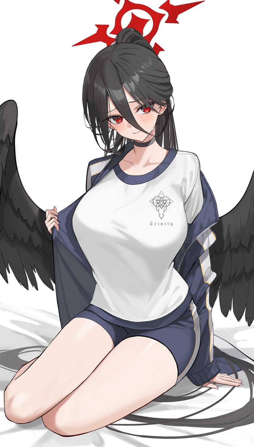 angel, blue_archive, gym_uniform, hanekawa_hasumi, rikui_(rella2930), undressing, wings