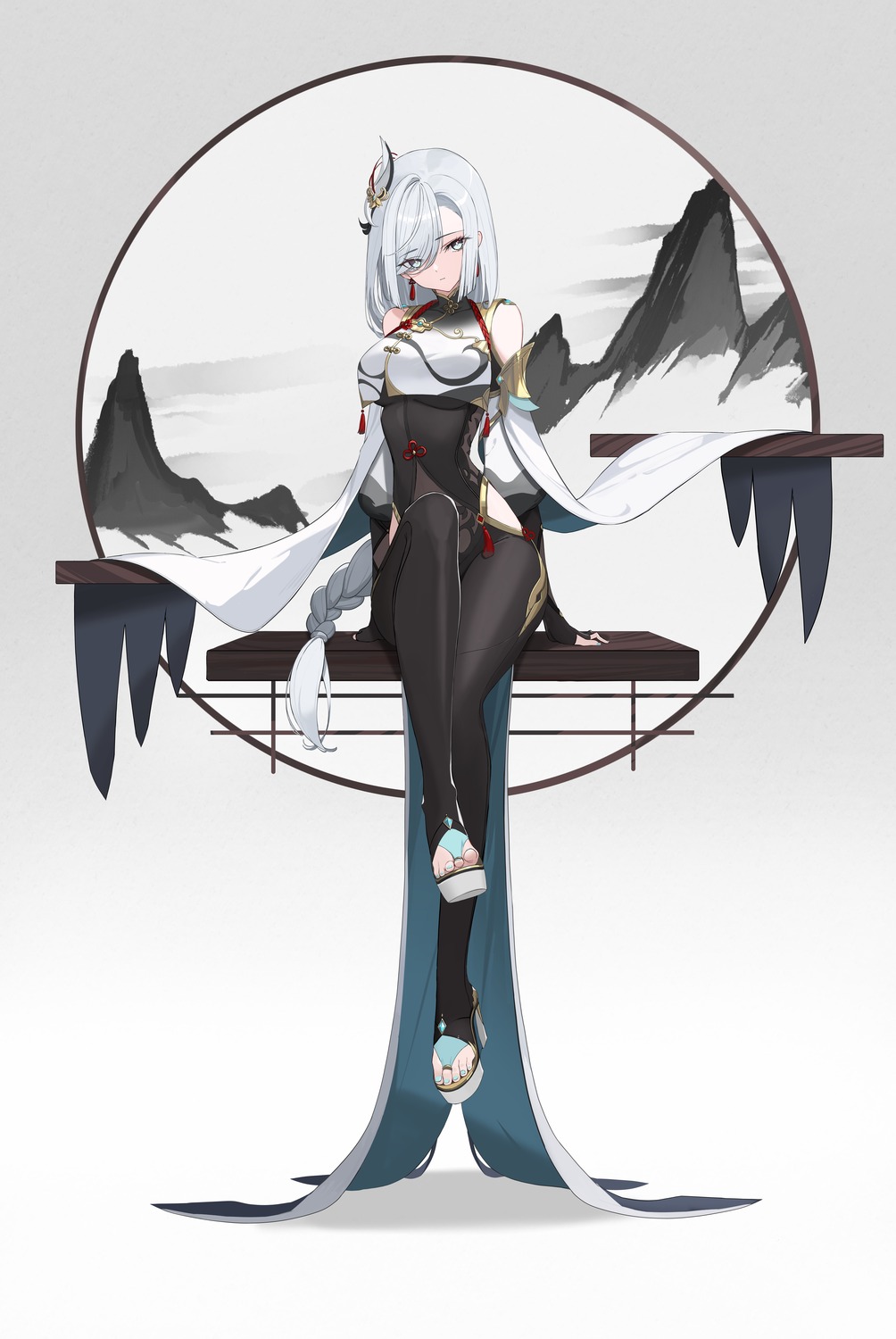 asian_clothes, bodysuit, genshin_impact, rikui_(rella2930), shenhe