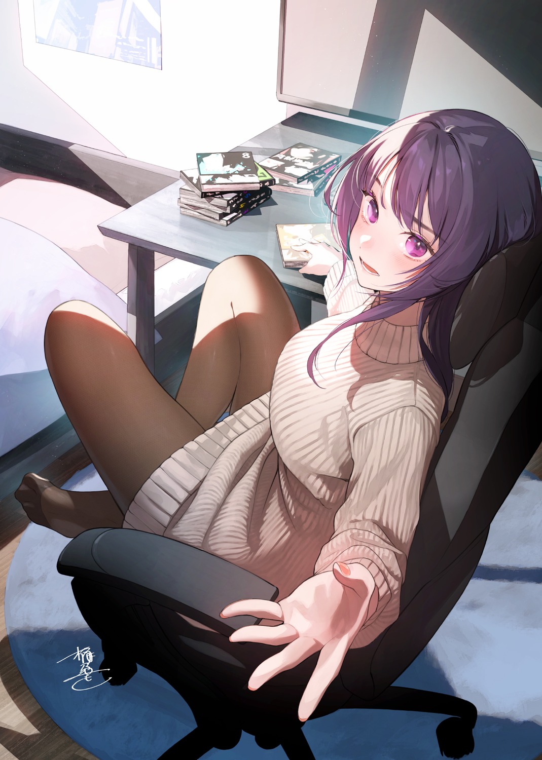 dress, okeno_kamoku, pantyhose, see_through, sweater