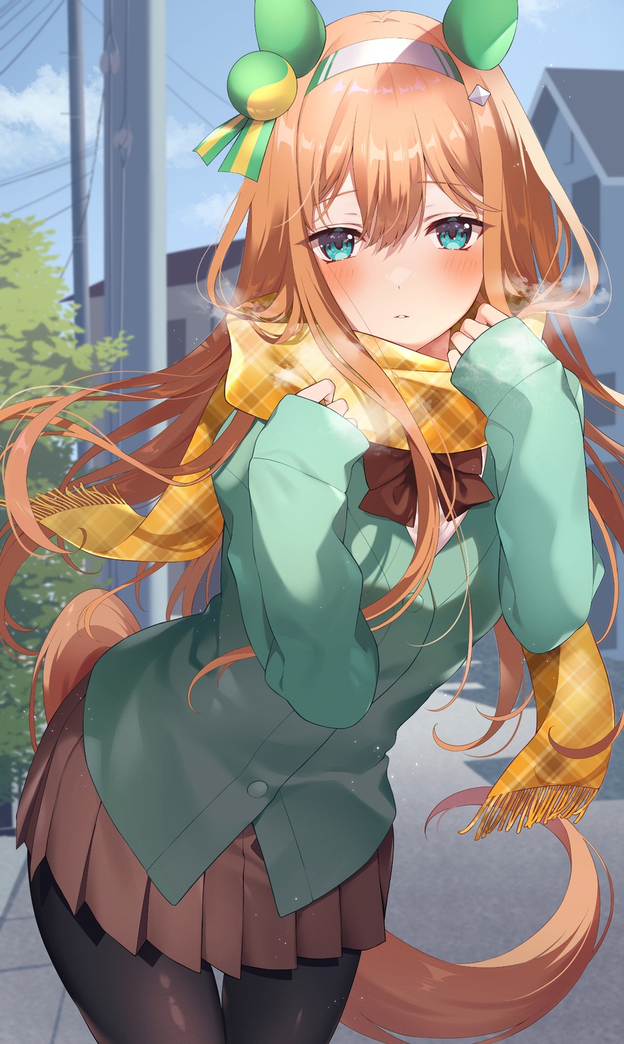 animal_ears, noberu, pantyhose, seifuku, silence_suzuka_(umamusume), tail, uma_musume_pretty_derby