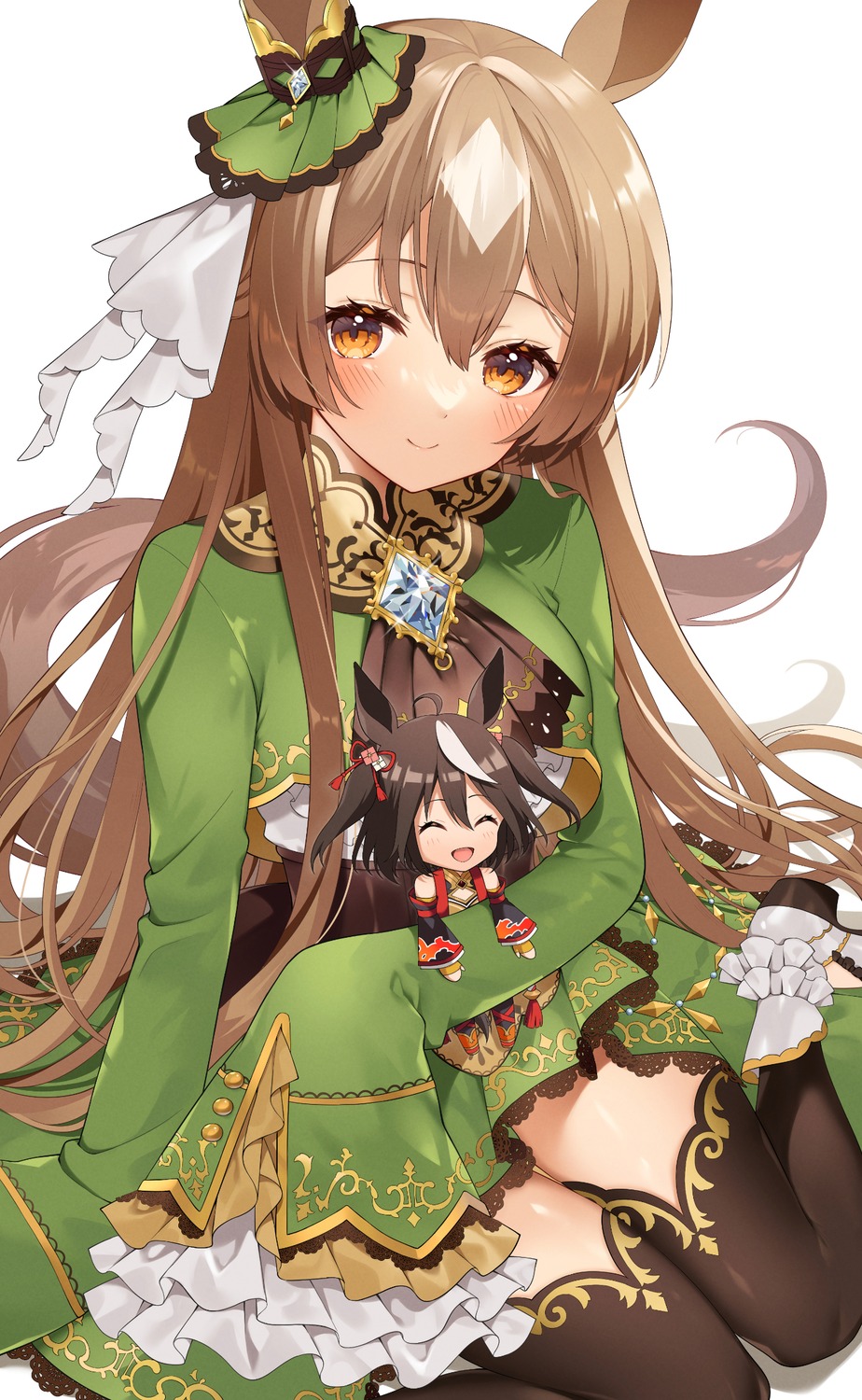 animal_ears, chibi, kitasan_black_(umamusume), noberu, satono_diamond_(umamusume), tail, thighhighs, uma_musume_pretty_derby