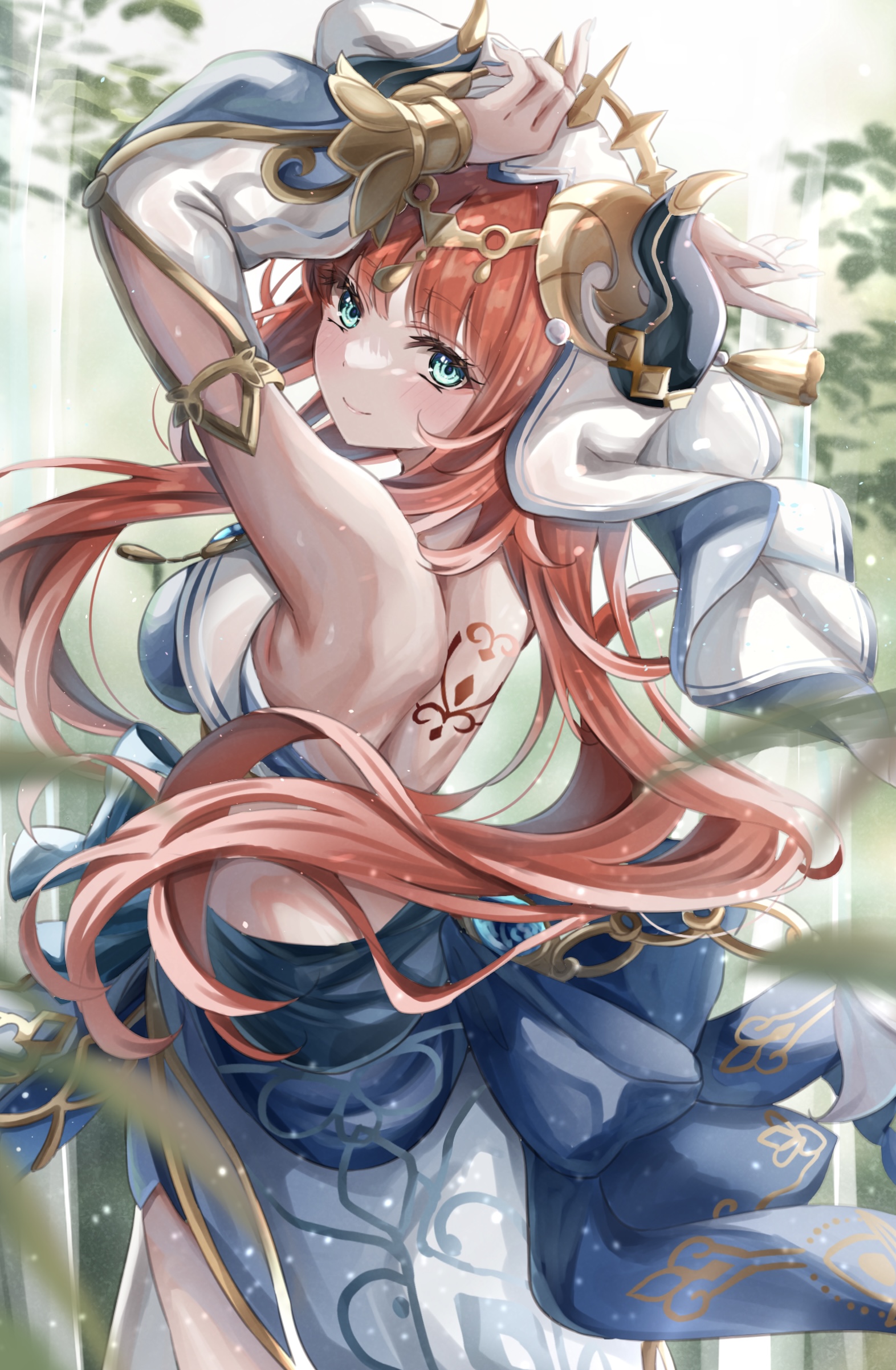 genshin_impact, horns, nilou, no_bra, sa-ya, tattoo