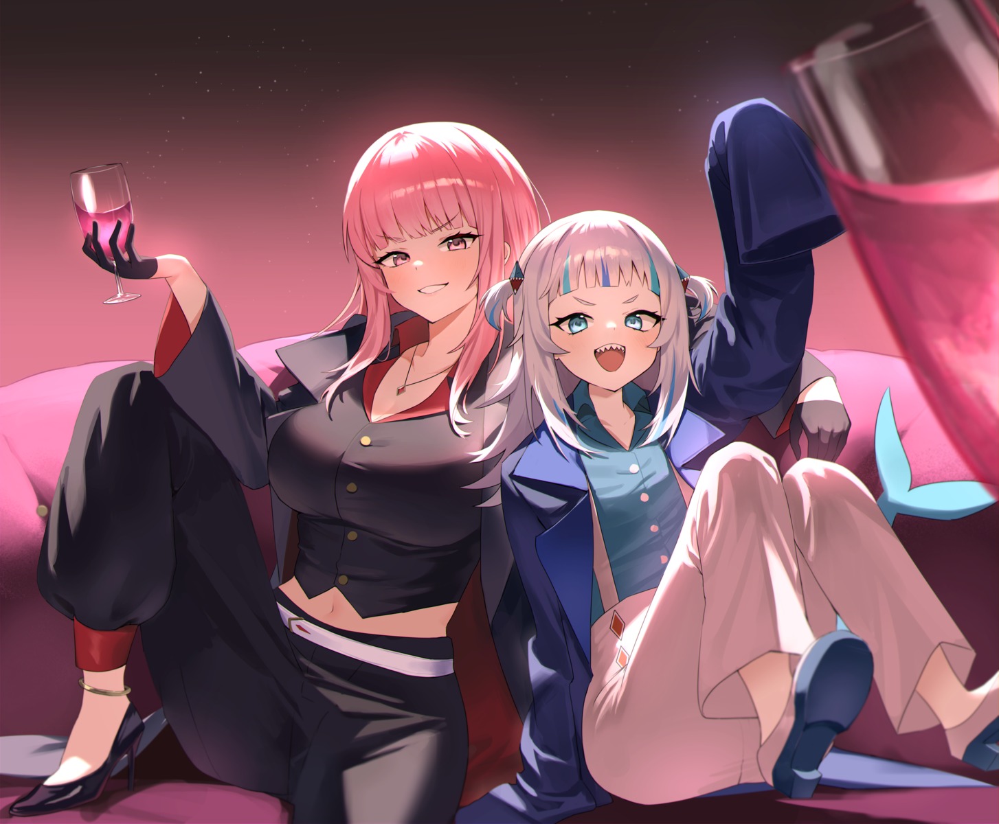 business_suit, gawr_gura, heels, hololive, hololive_english, mashilemo, mori_calliope