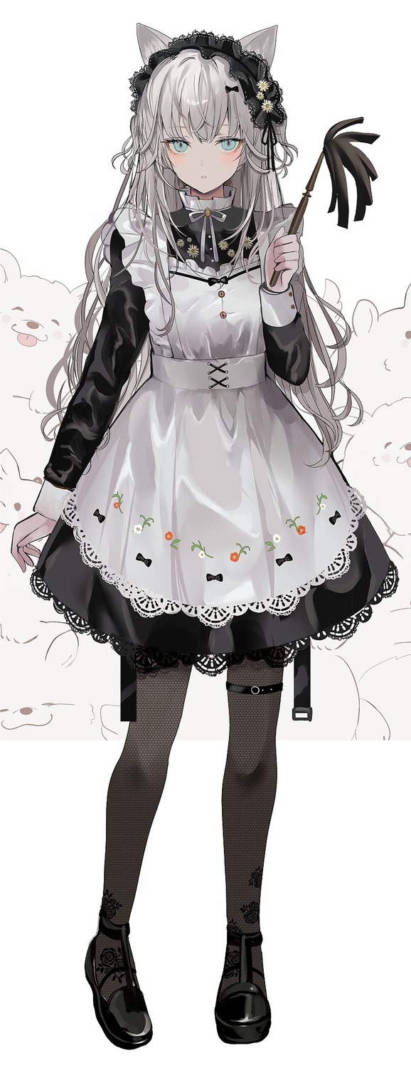 animal_ears, cem, garter, maid, nekomimi, pantyhose