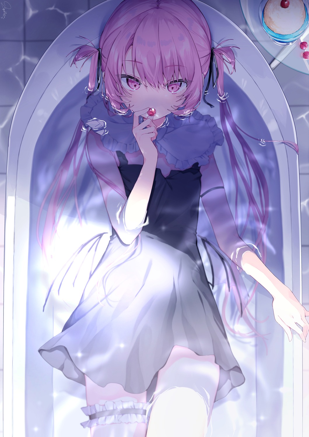 bathing, dress, garter, koyubita_beru, wet, wings
