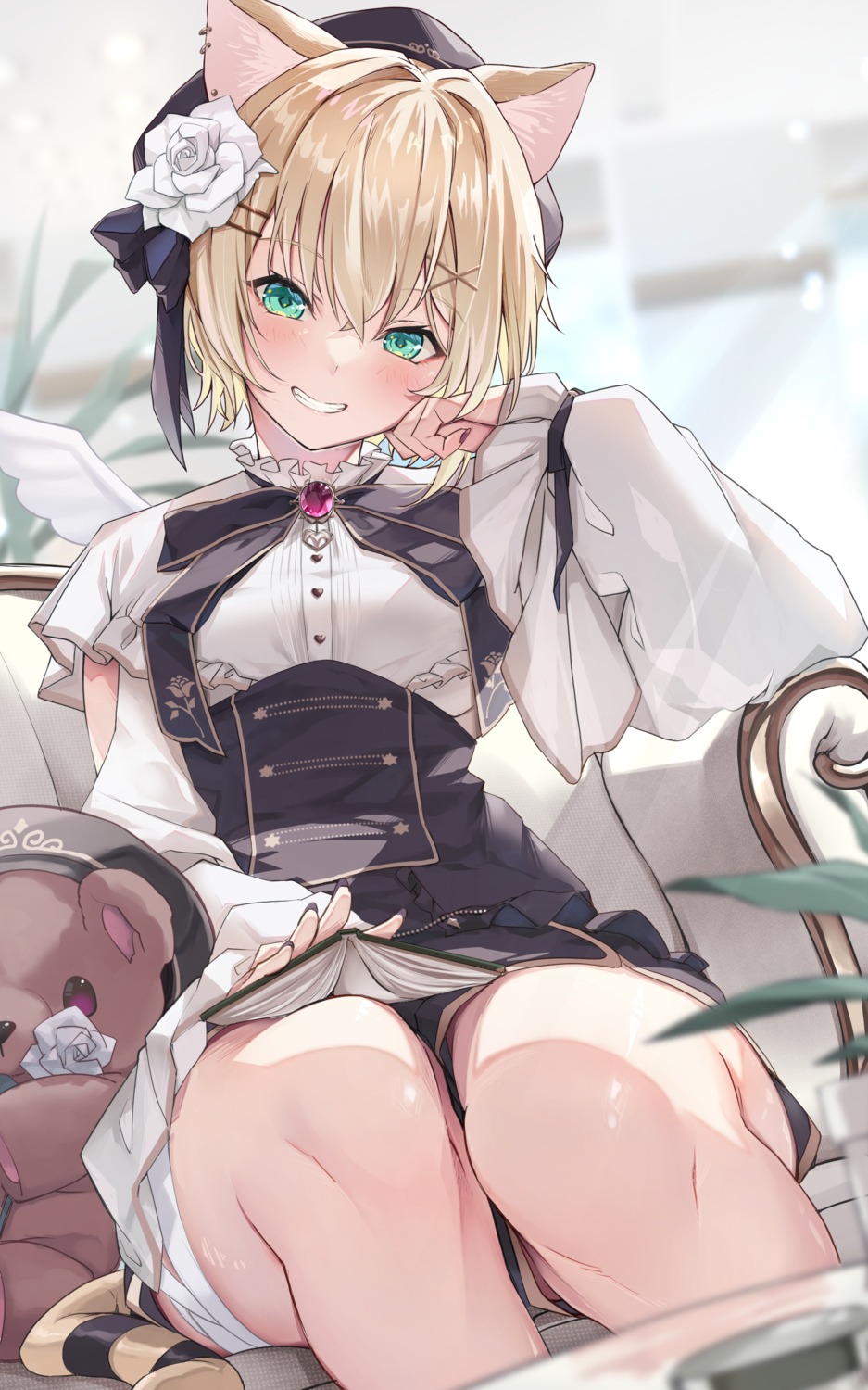animal_ears, bandages, garter, iris_black_games, kurumi_noah, nekomimi, ruo, tail
