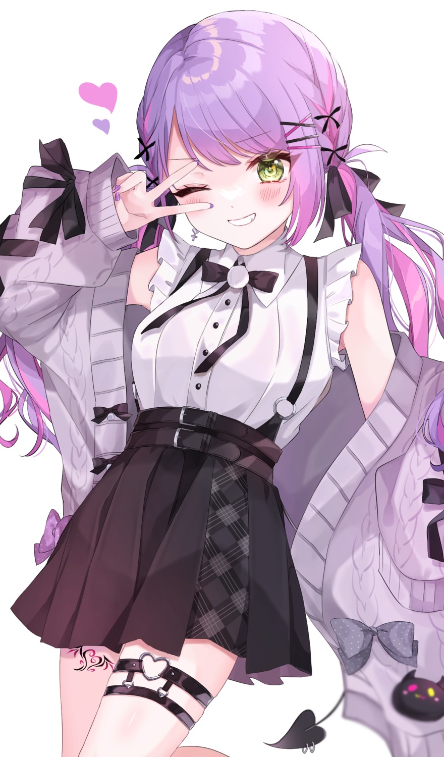 garter, hololive, shain, sweater, tail, tattoo, tokoyami_towa