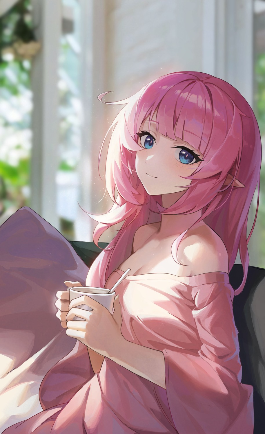 benghuai_xueyuan, dress, elysia_(honkai_impact), honkai_impact, mo_ying_yu, no_bra, pointy_ears