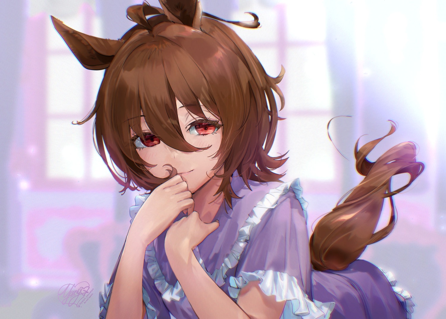 agnes_tachyon_(umamusume), animal_ears, breast_hold, uma_musume_pretty_derby, yanyo