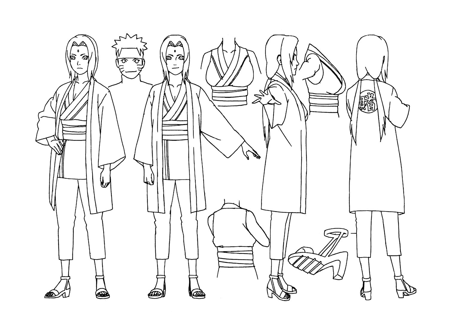 character_design, line_art, male, monochrome, naruto, naruto_shippuden, nishio_tetsuya, tsunade