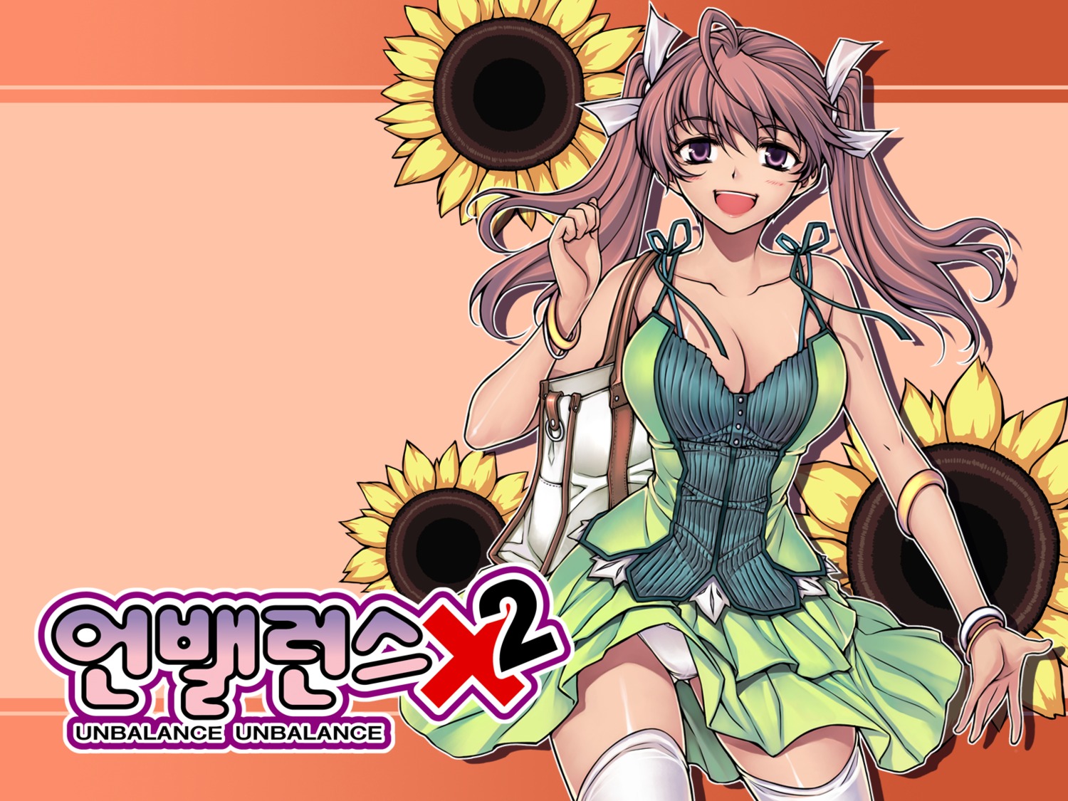 cleavage, dress, ha_ji-soo, lee_soo-hyon, pantsu, thighhighs, unbalance_x_unbalance, wallpaper