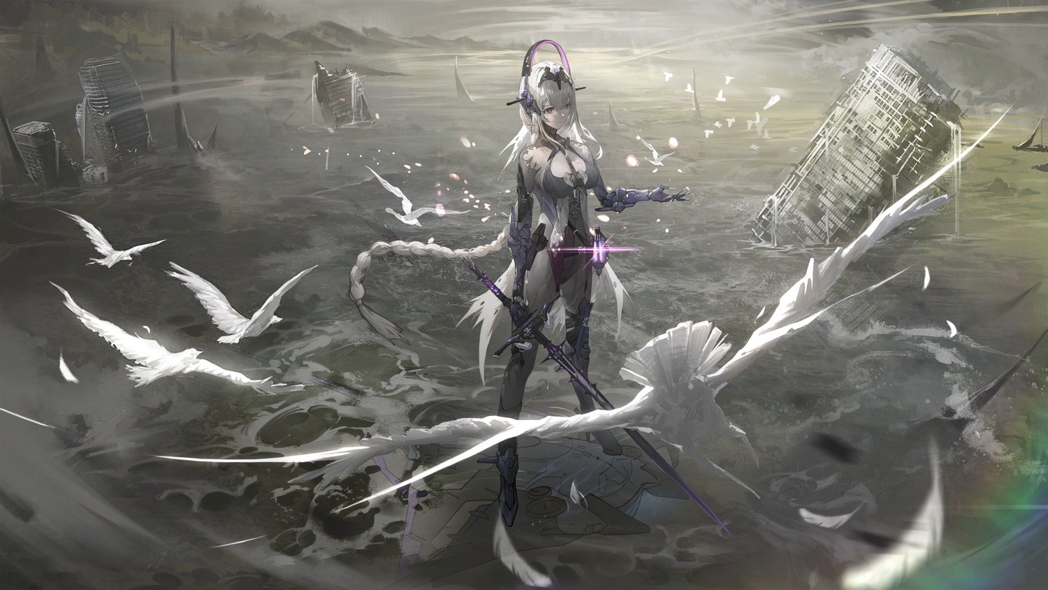 bianca_(punishing:_gray_raven), heels, leotard, mecha_musume, punishing:_gray_raven, sword, wallpaper, xiao_feng