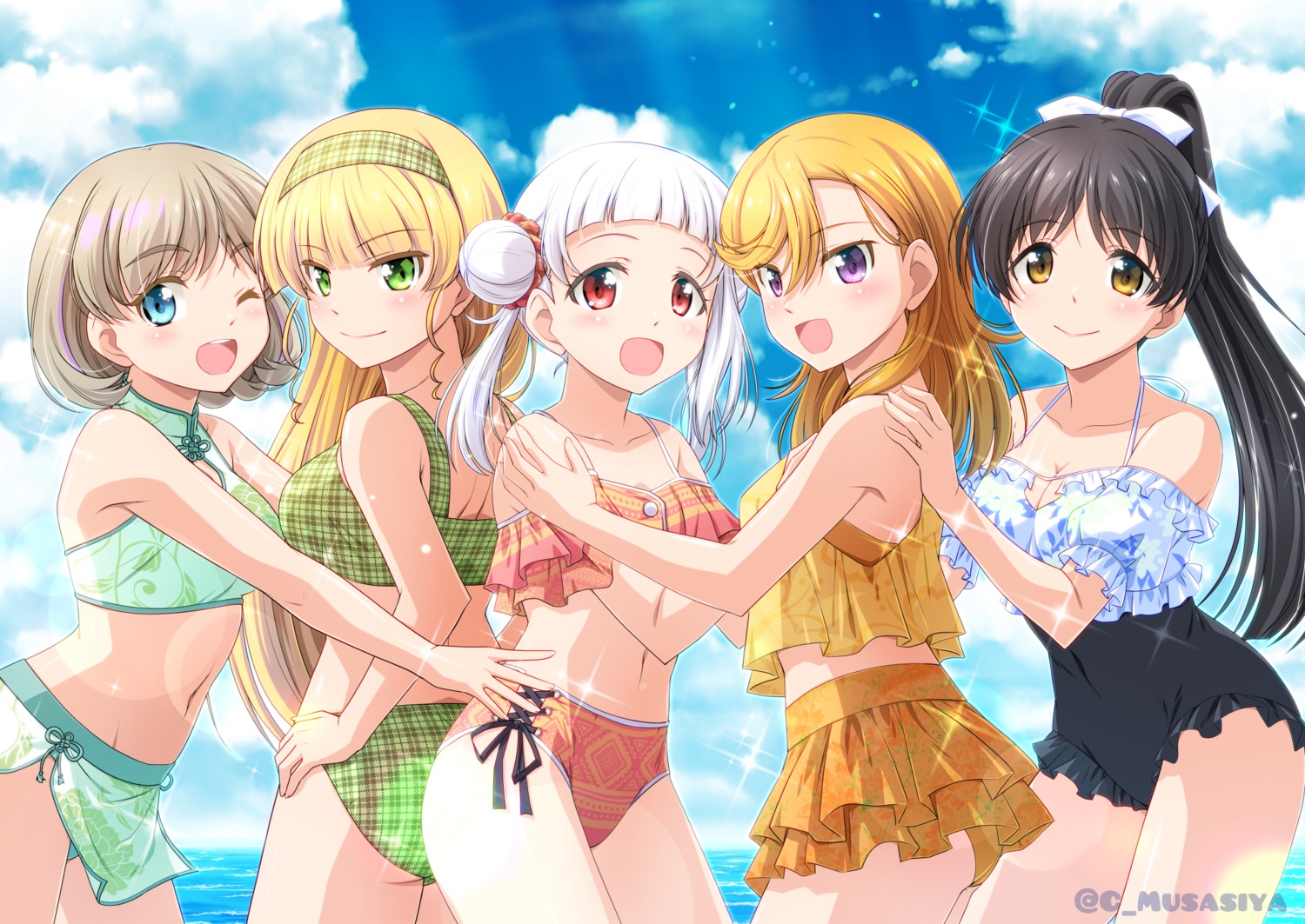 arashi_chisato, bikini, cleavage, hazuki_ren, heanna_sumire, love_live!_(series), love_live!_superstar!!, musashiya_chougenbou