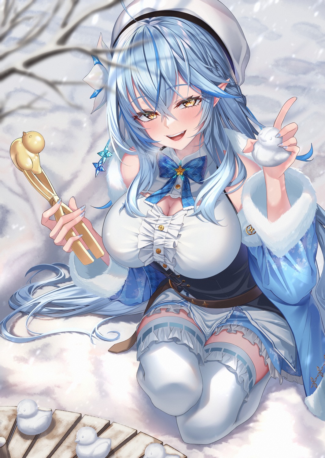 bratja, cleavage, elf, hololive, pointy_ears, thighhighs, yukihana_lamy