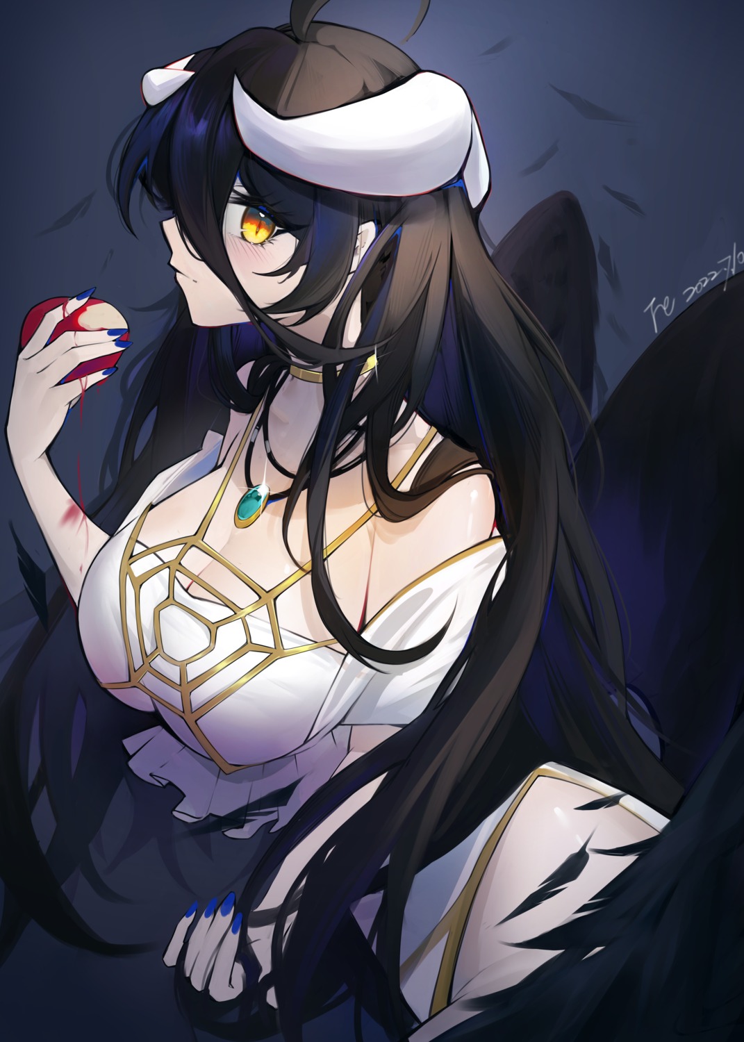 albedo_(overlord), cleavage, dress, horns, no_bra, overlord, wings, yamasede_neiko