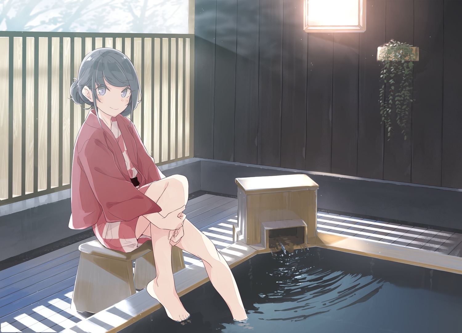 japanese_clothes, mizoguchi_keiji, onsen, sakurajima_mai, seishun_buta_yarou, skirt_lift, wet, yukata