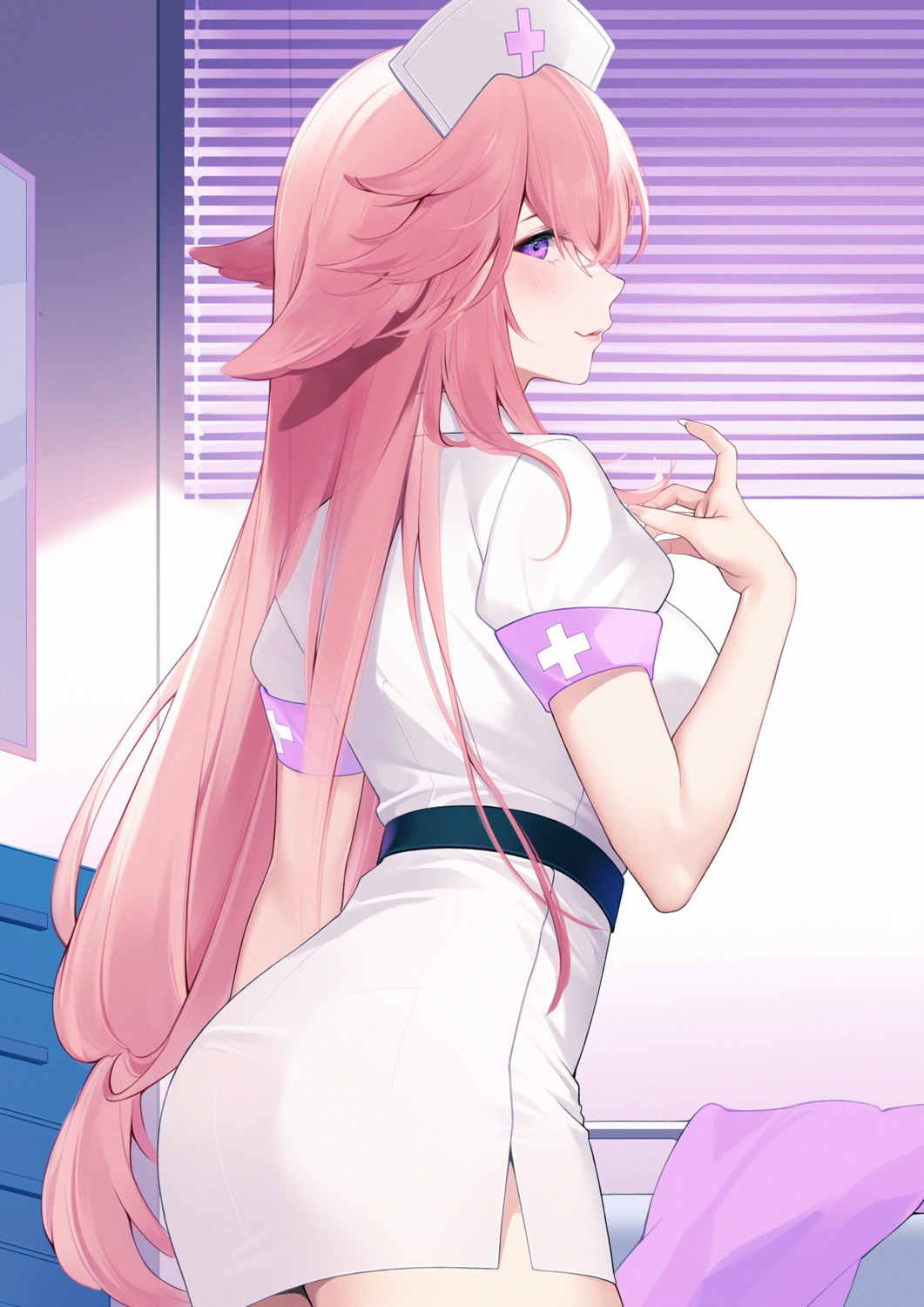 animal_ears, ass, genshin_impact, kitsune, nurse, uosaasou, yae_miko
