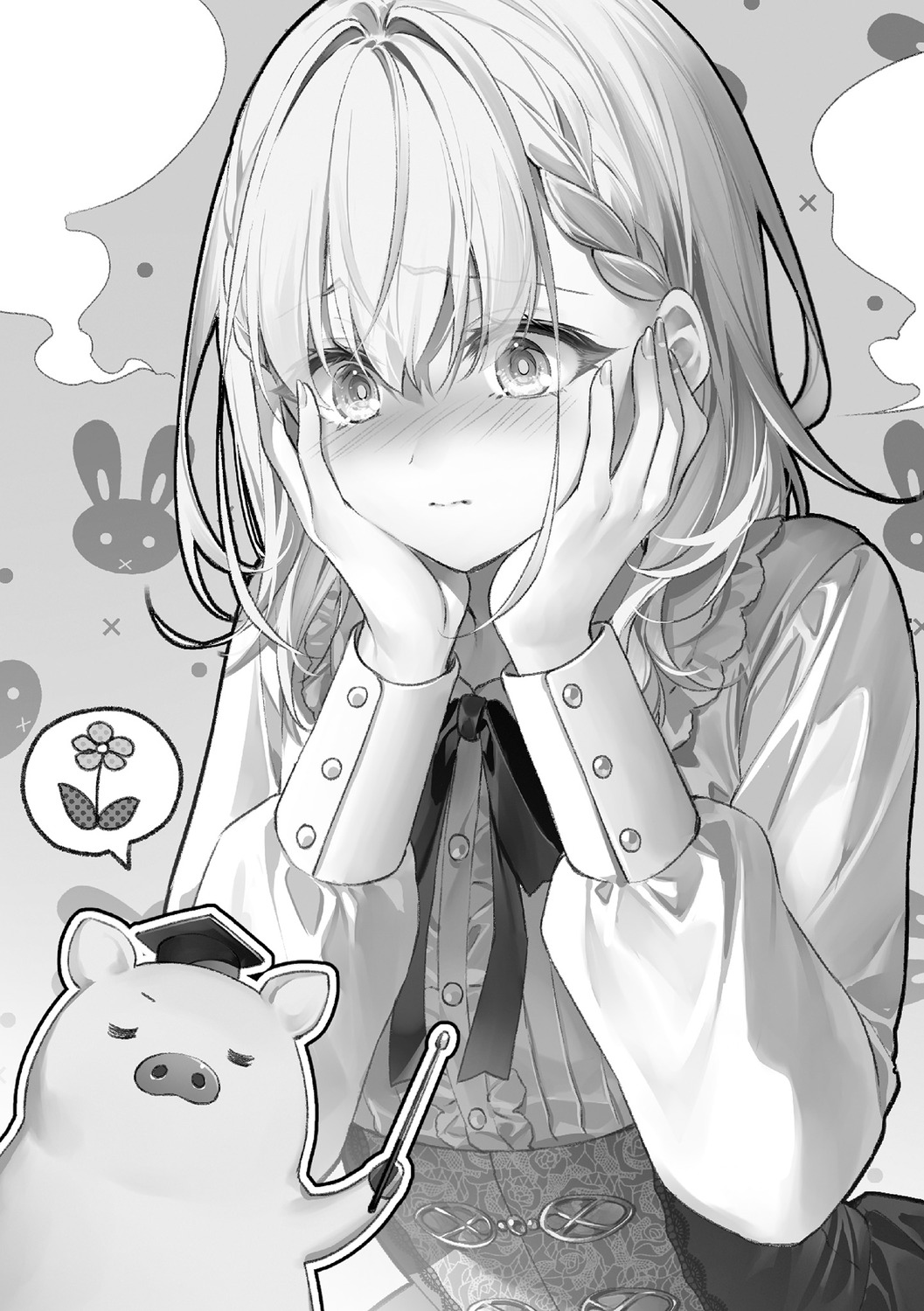 buta_(buta_no_liver_wa_kanetsu_shiro), buta_no_liver_wa_kanetsu_shiro, dress, jess_(buta_no_liver_wa_kanetsu_shiro), monochrome, toosaka_asagi
