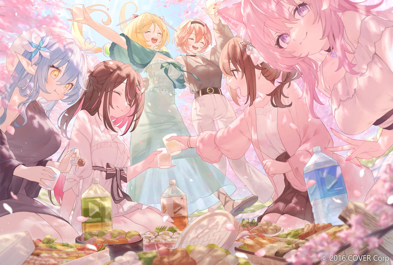aki_rosenthal, animal_ears, dress, elf, hakui_koyori, hololive, pointy_ears, rin31153336