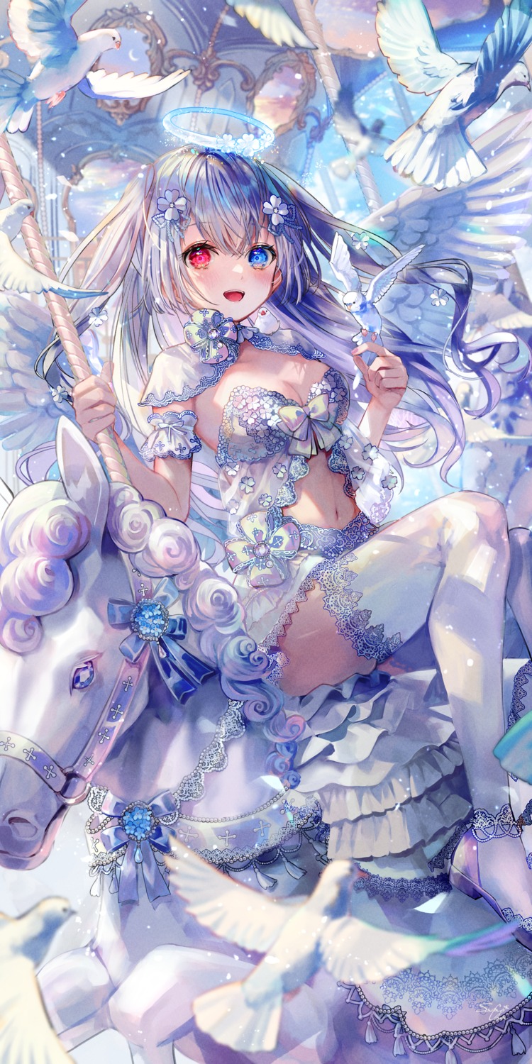 angel, heterochromia, no_bra, samo_cha, thighhighs, wings