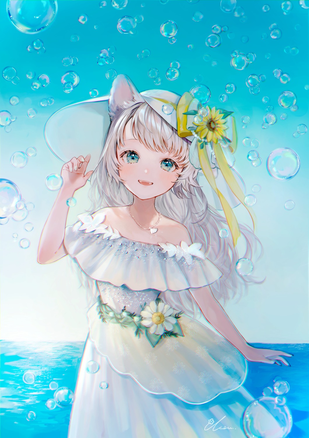 animal_ears, dress, ikoan, nekomimi, summer_dress
