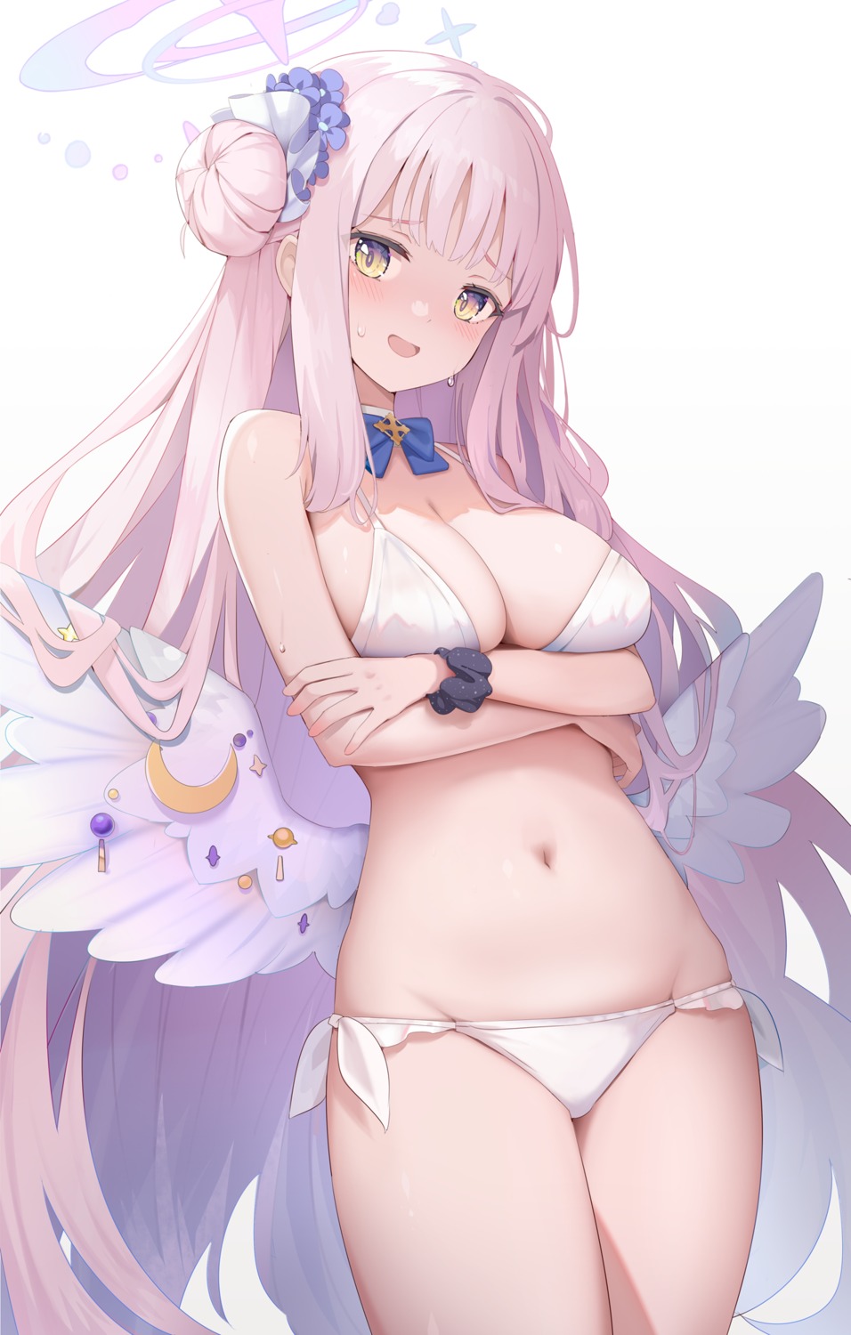 angel, bikini, blue_archive, breast_hold, erect_nipples, misono_mika, shimanun, swimsuits, wings