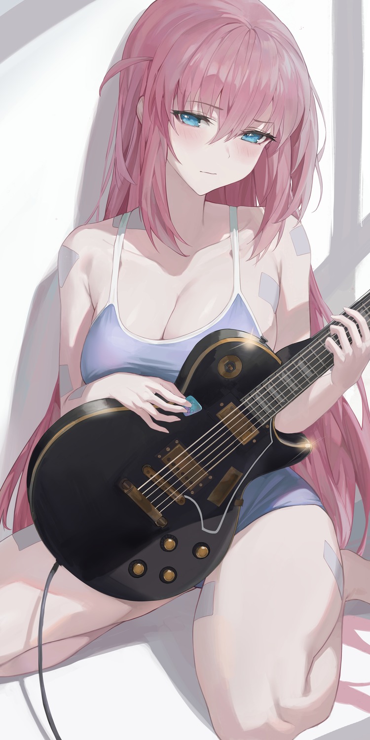 bafangyu, bandaid, bocchi_the_rock!, gotou_hitori, guitar, school_swimsuit, swimsuits
