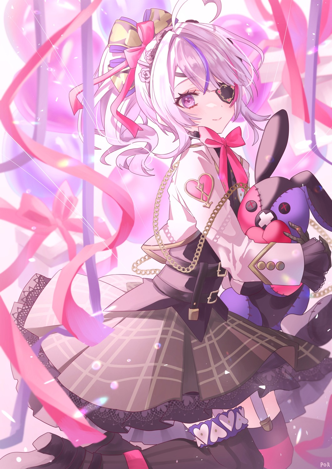 eyepatch, heels, maria_marionette, nijisanji, nijisanji_en, por_tt, stockings, thighhighs, uniform
