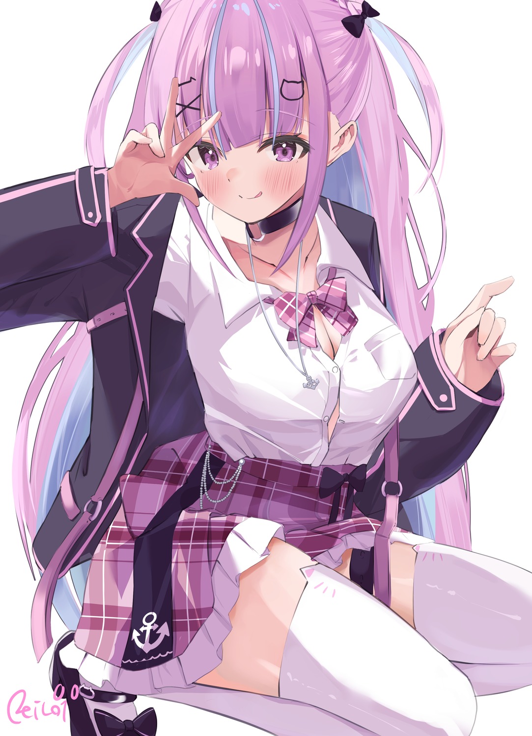 hololive, minato_aqua, reitou_mkn, seifuku, thighhighs