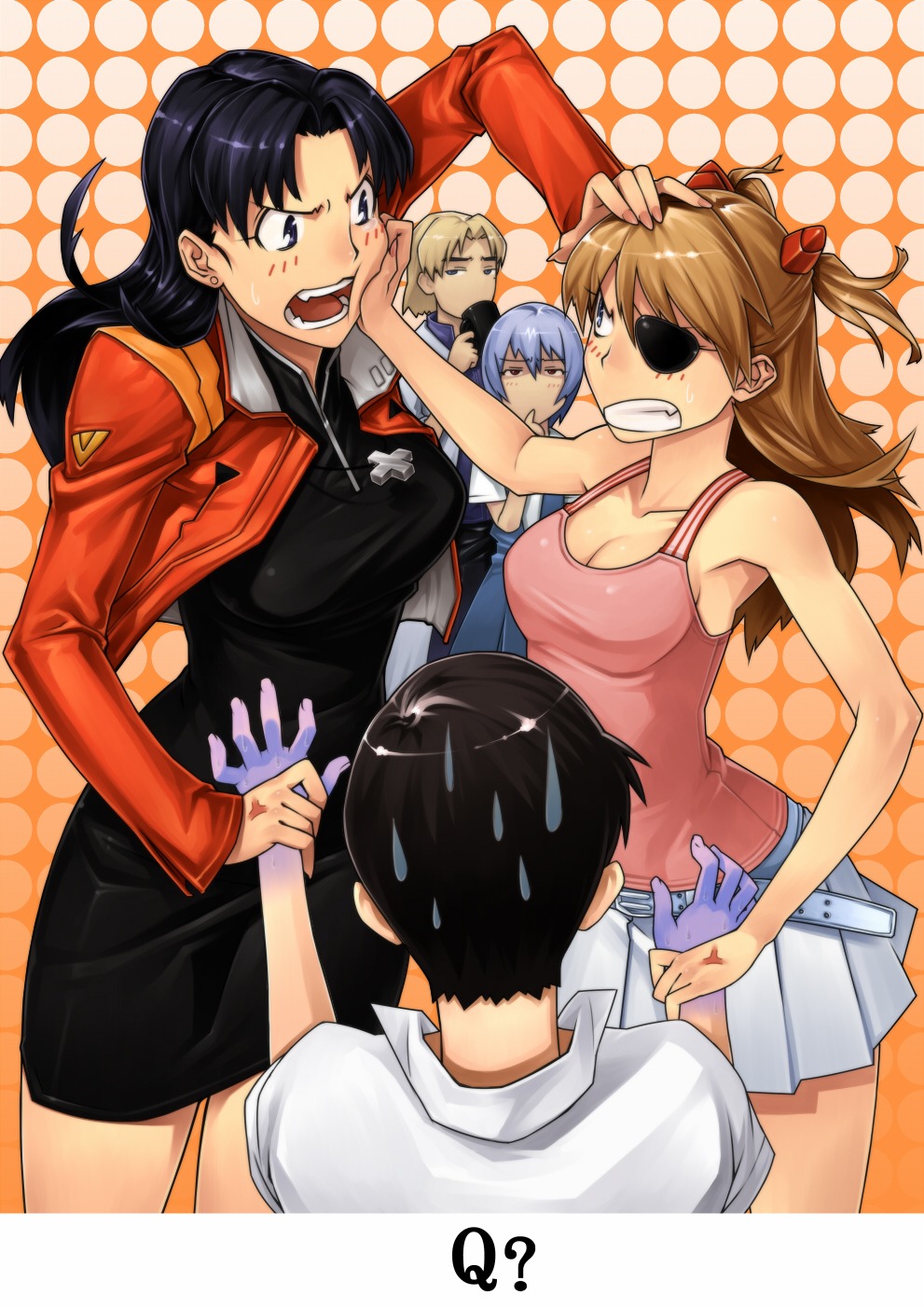 23, akagi_ritsuko, ayanami_rei, cleavage, eyepatch, ikari_shinji, katsuragi_misato, neon_genesis_evangelion