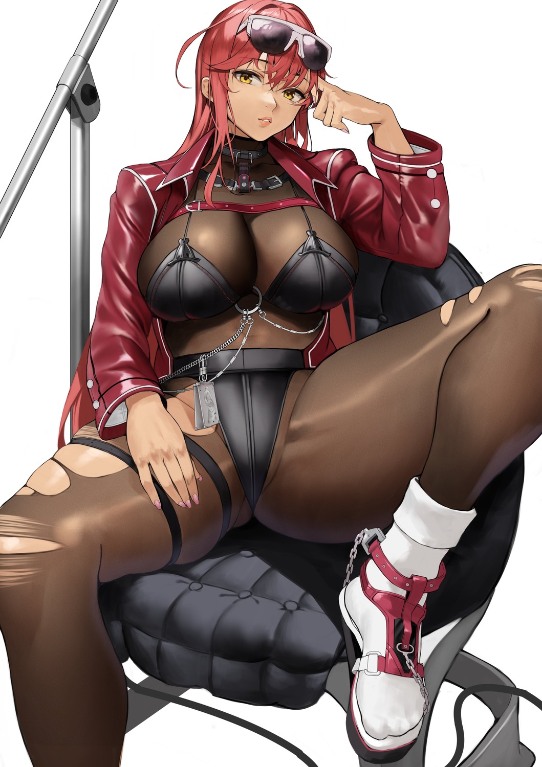 bikini_armor, bodysuit, garter, goddess_of_victory:_nikke, megane, thong, torn_clothes, volume_(nikke), yoshio_(55level)