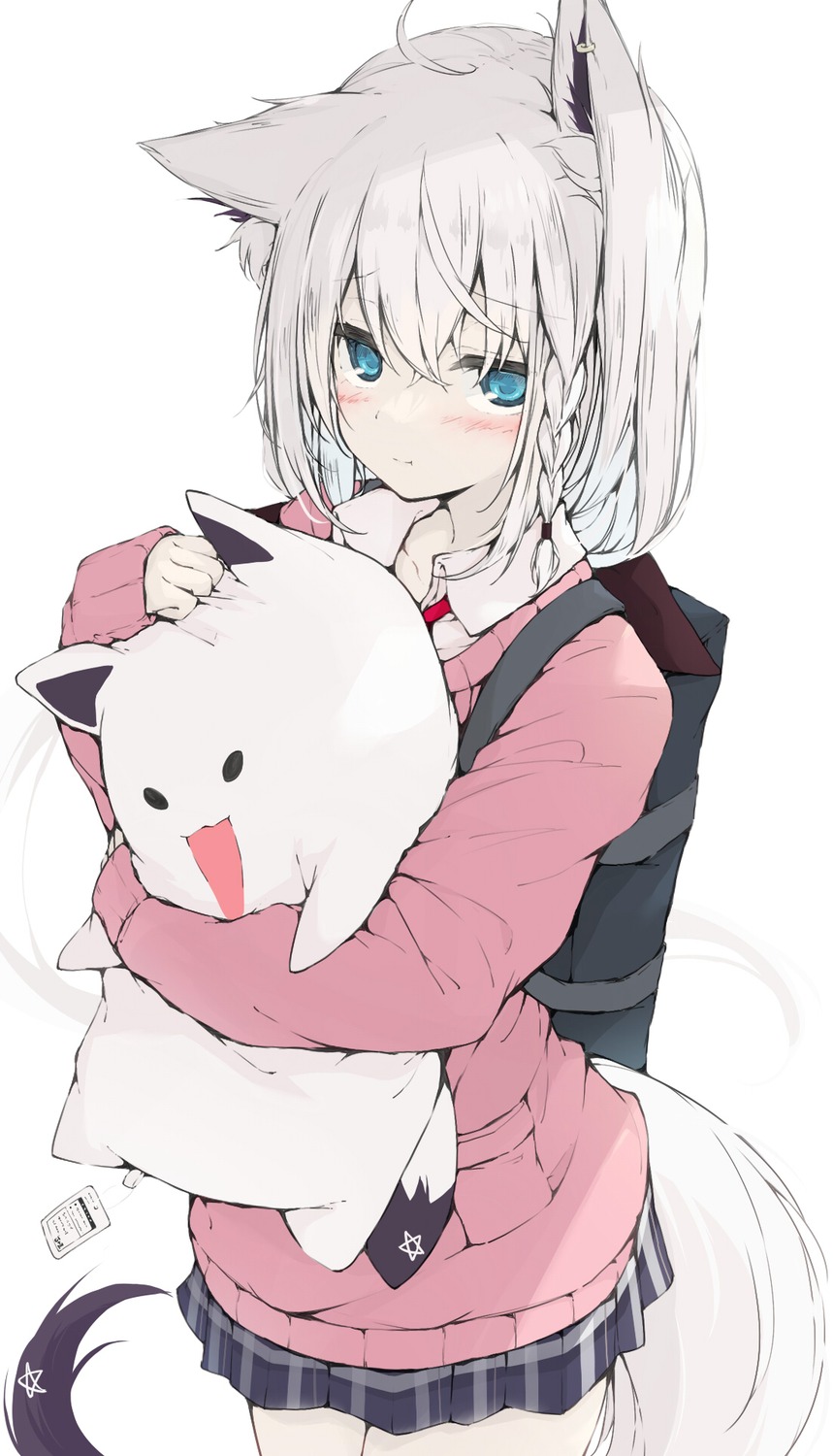 animal_ears, hololive, hololive_gamers, kitsune, kusunoki_(gwzx5574), seifuku, shirakami_fubuki, sweater, tail