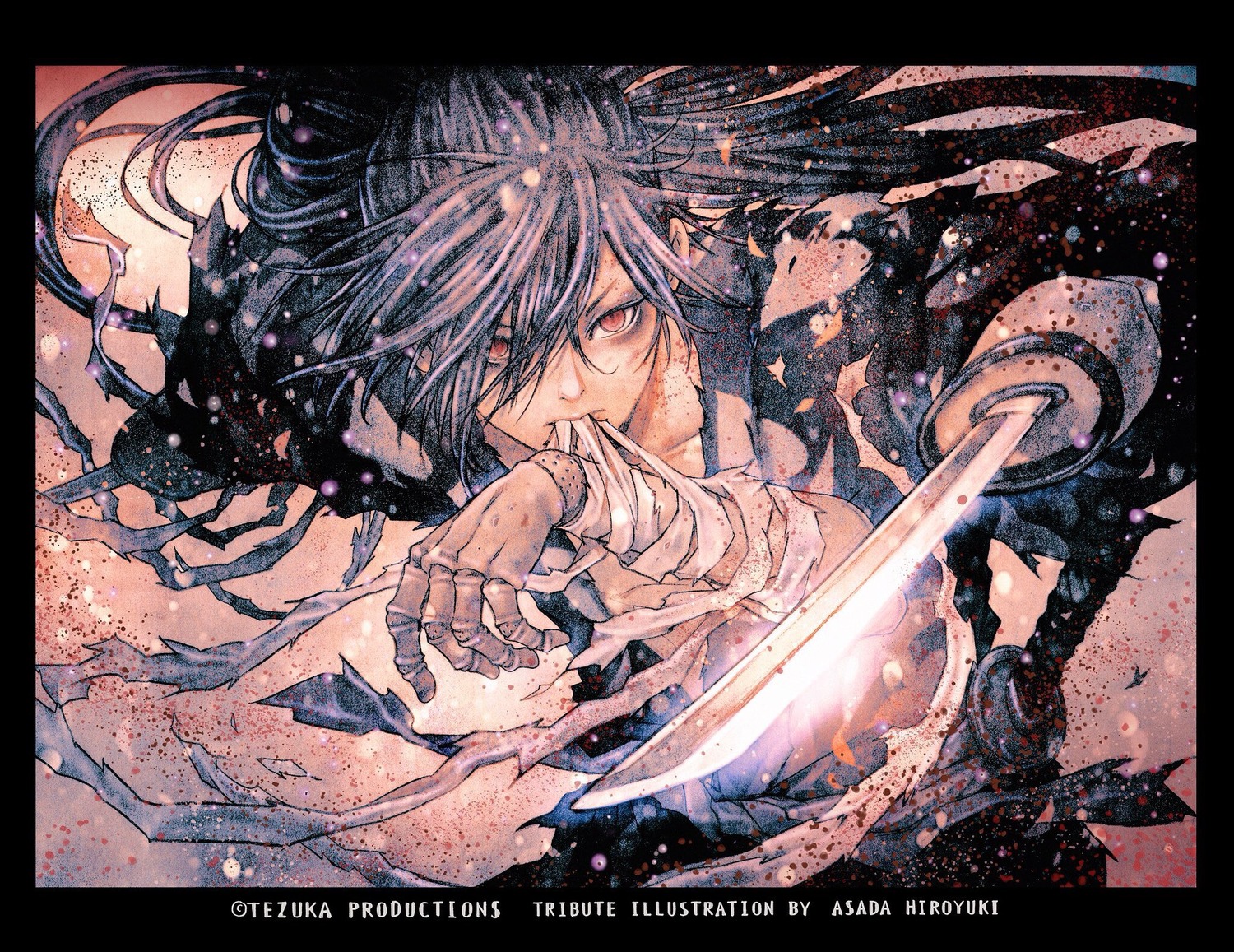 asada_hiroyuki, bandages, dororo_(manga), hyakkimaru_(dororo), kimono, male, sword