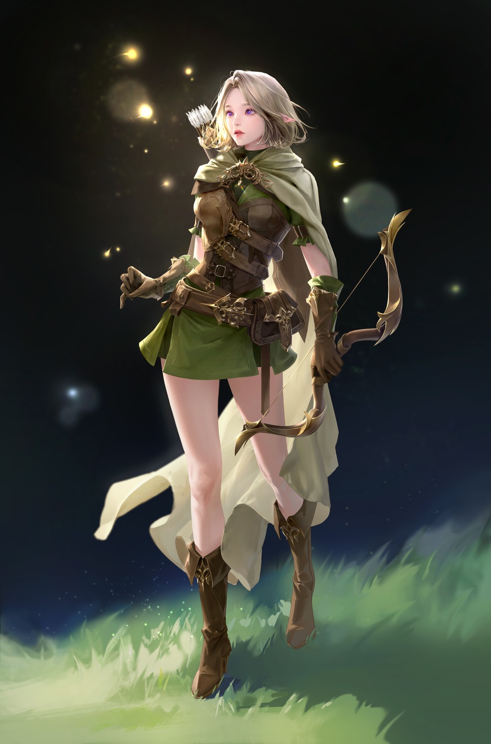 armor, dress, lizchiefffff, pointy_ears, weapon