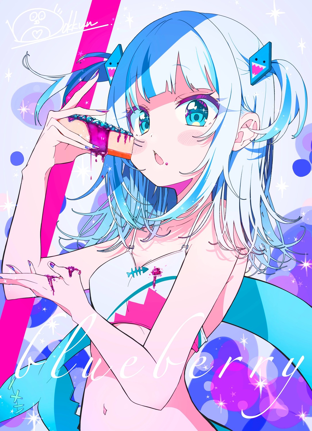 bikini_top, bokkun_(doyagaobyo), cream, gawr_gura, hololive, hololive_english, swimsuits, tail