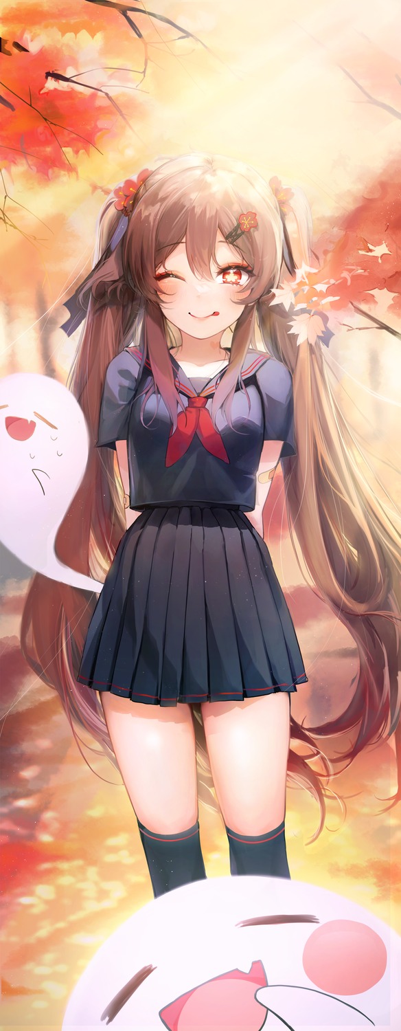 cheosnuni, genshin_impact, hu_tao, seifuku, thighhighs