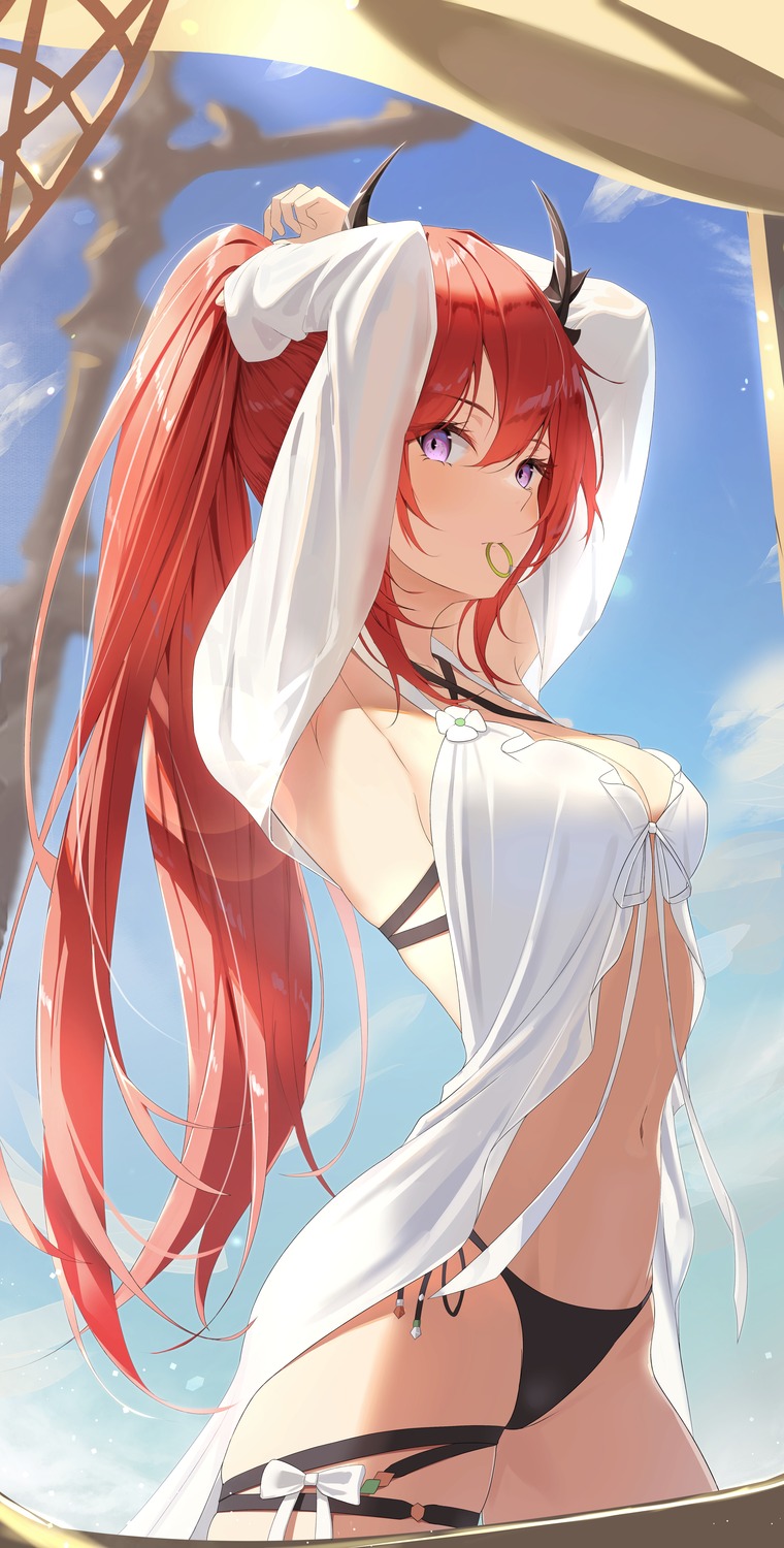arknights, bikini, garter, horns, see_through, surtr_(arknights), swimsuits, three_twosix, wet