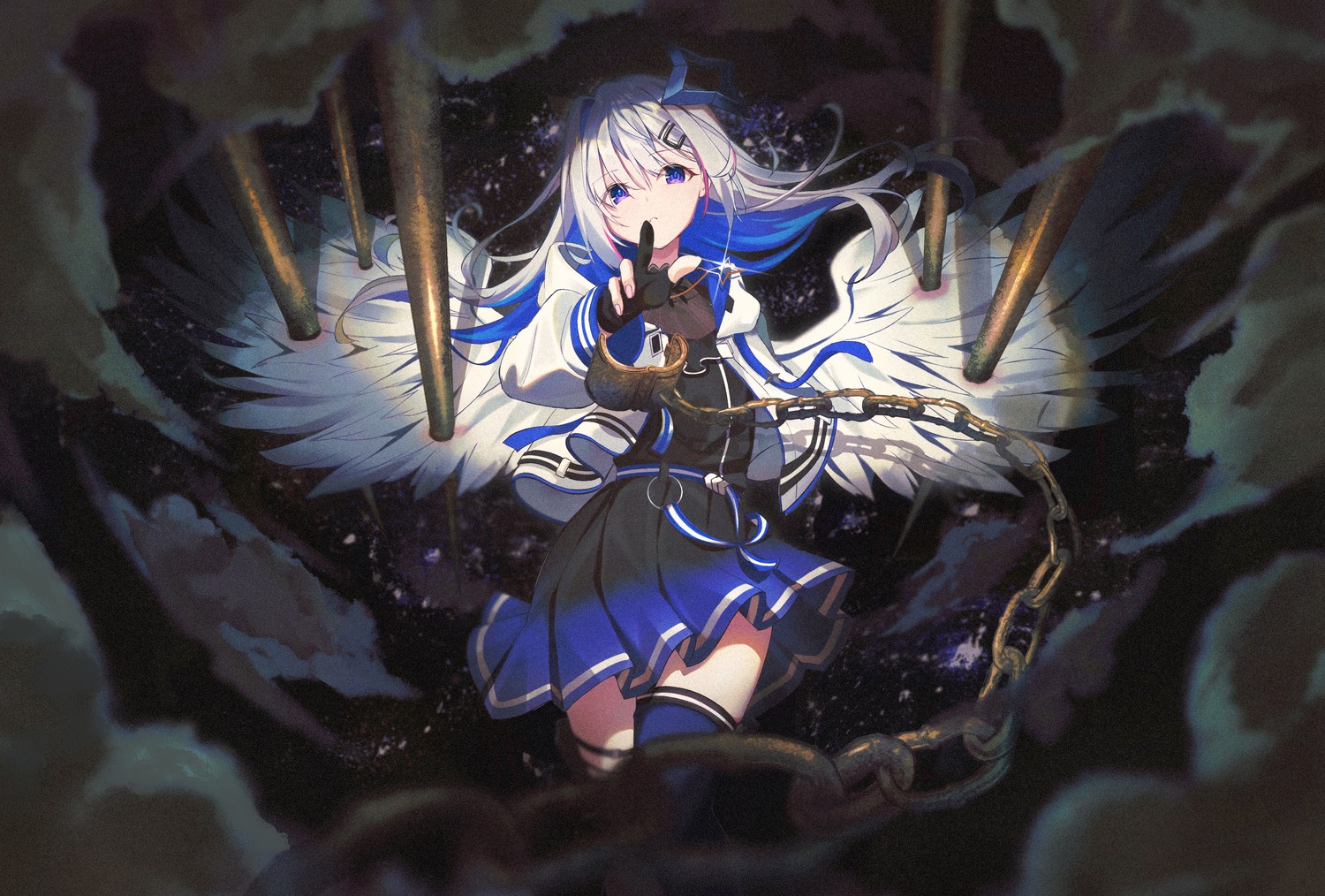 amane_kanata, angel, bondage, garter, hololive, pension_z, skirt_lift, thighhighs