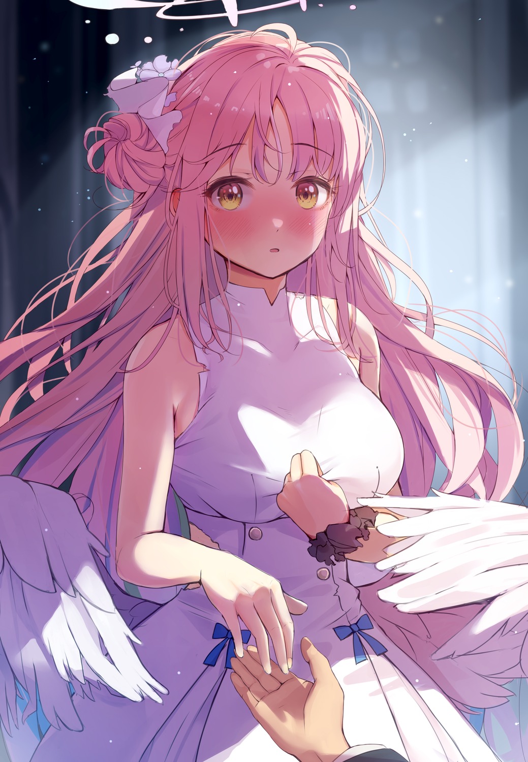 angel, blue_archive, dress, misono_mika, nira_(vira), torn_clothes, wings