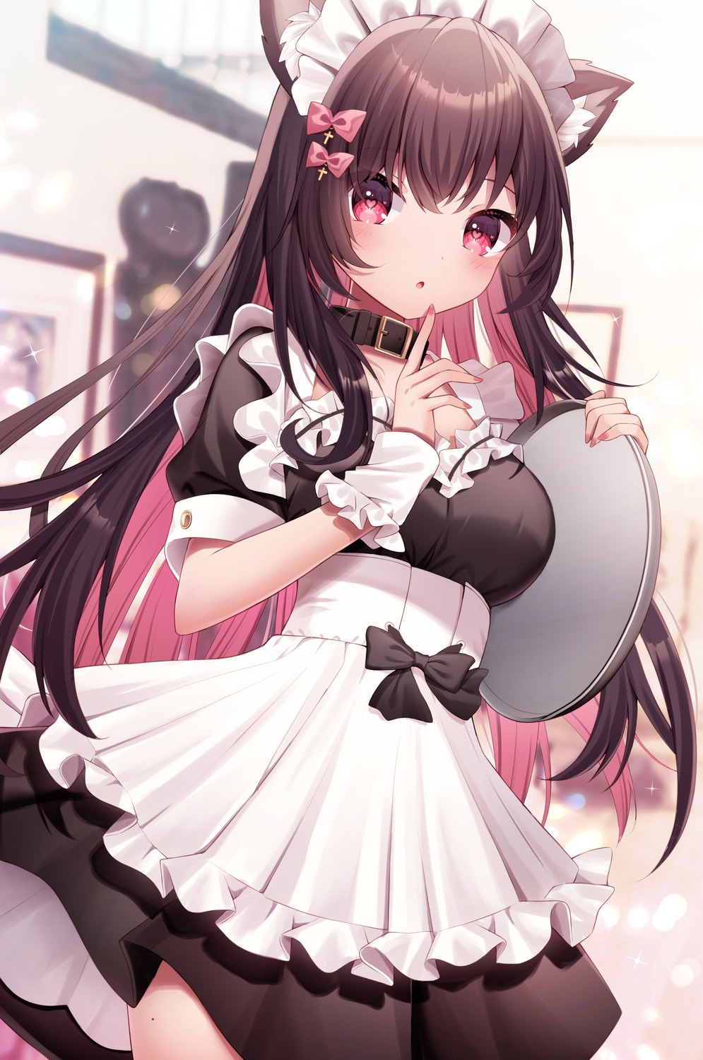 animal_ears, maid, sapphire_(sapphire25252), skirt_lift, waitress