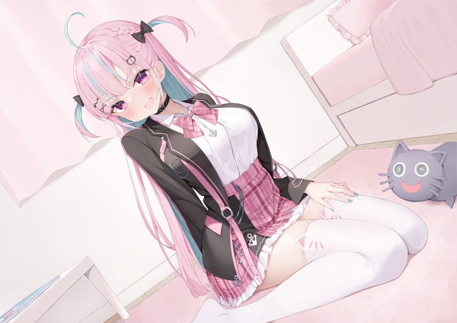 hololive, minato_aqua, nogami_(minamiituki), seifuku, thighhighs
