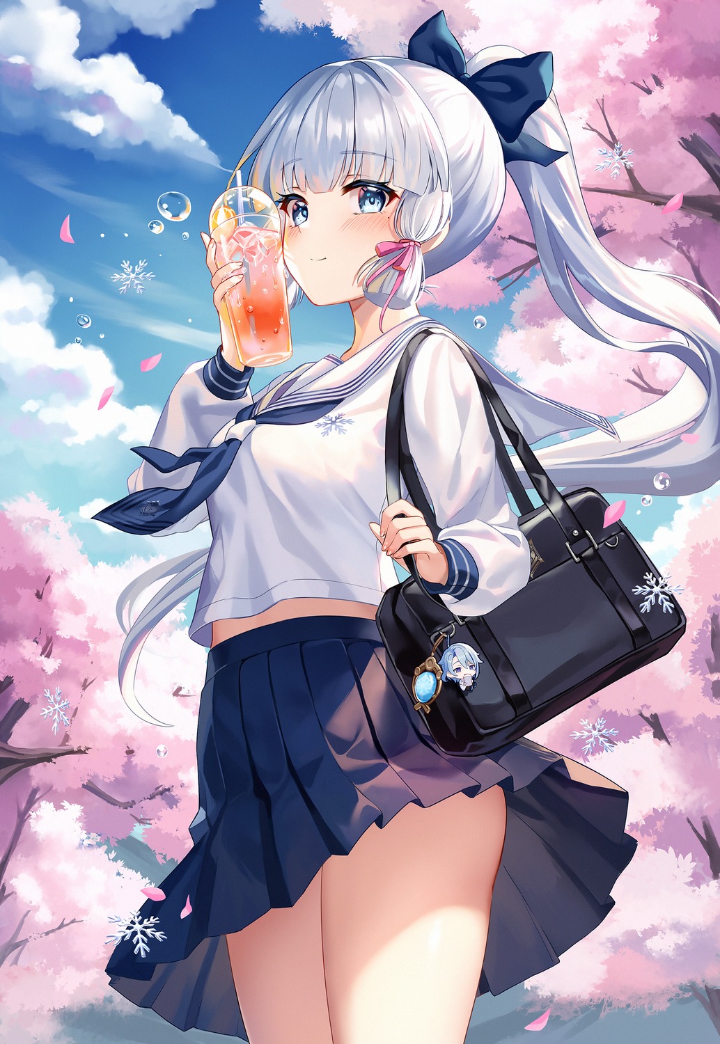 genshin_impact, kamisato_ayaka, lalazyt, seifuku, skirt_lift