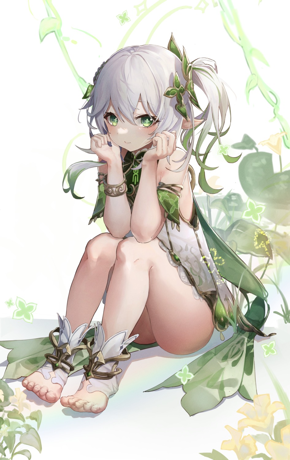 dress, feet, genshin_impact, megu_(pixiv9460065), nahida, pointy_ears, skirt_lift